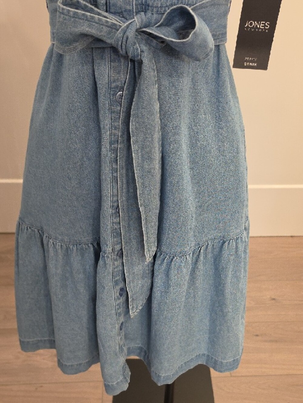 Jones NY lightweight Blue Denim Sleeveless Button closure Dress PXS NWTS - Picture 3 of 8